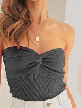 Efan Black Twist Front Knit Tube Top Bustier Size Medium